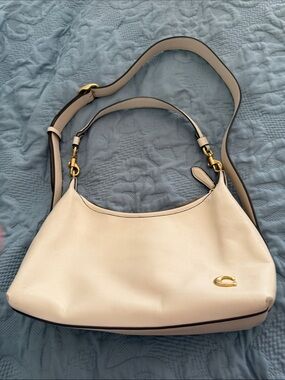 Coach Cream Leather Shoulder Bag with Gold Accent